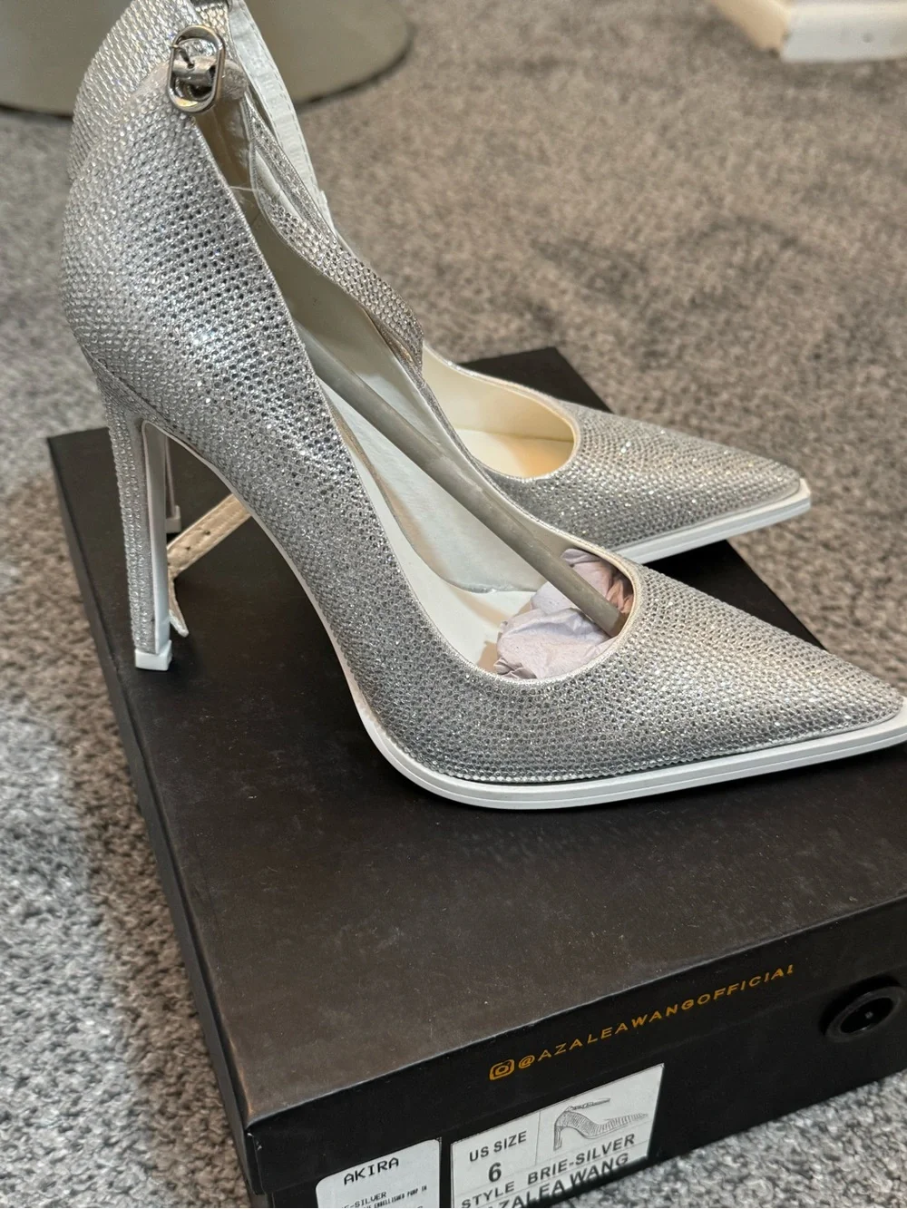 Azalea Wang Silver Glitter Pointed-Toe Ankle-Strap Pumps